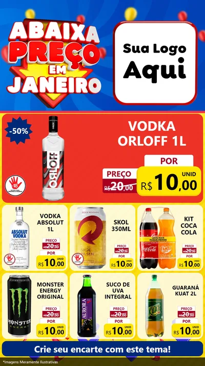 Modelo de Rede Social para Stories com o tema Abaixa Preço em Janeiro para Distribuidora de bebidas