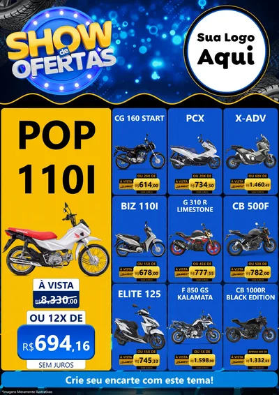 Modelo de Encarte para Encarte A4 Vertical com o tema Show de Ofertas para Concessionaria de Motos