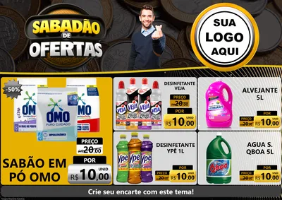 Modelo de Encarte para Encarte A4 Horizontal com o tema Sabadão de Ofertas para Produtos de Limpeza