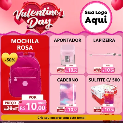 Modelo de Rede Social para Feed Facebook com o tema Valentine's Day para Papelaria
