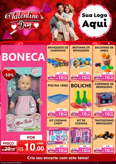 Modelo de Encarte para Encarte A4 Vertical com o tema Valentine's Day para Brinquedos