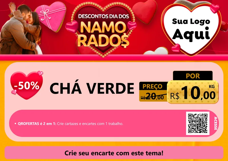 Modelo de Cartaz para Cartaz A4 Horizontal com o tema Descontos Dia dos Namorados para Produtos Naturais