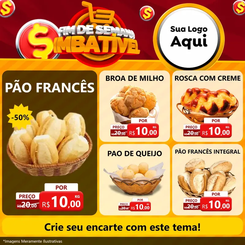Modelo de Rede Social para Feed Facebook com o tema Fim de Semana Imbatível para Padaria