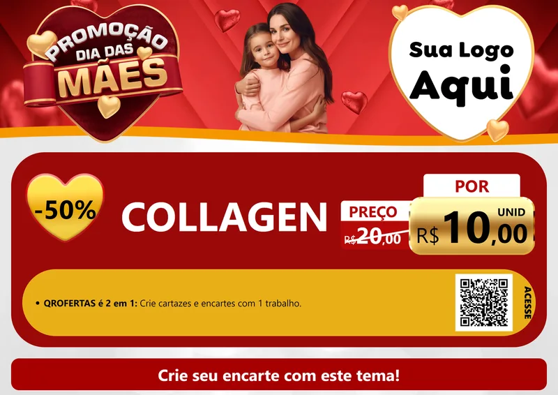 Modelo de Cartaz para Cartaz A4 Horizontal com o tema Promoção Dia das Mães para Suplementos alimentares