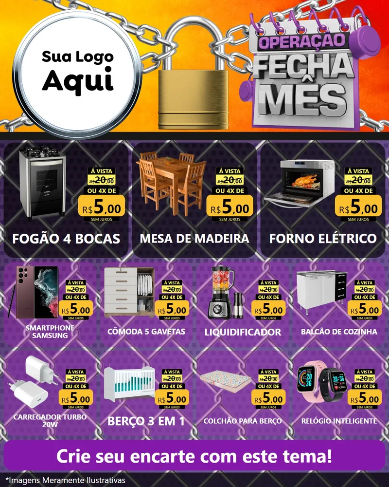 Modelo de Rede Social para Feed Instagram com o tema Operação Fecha Mês para Móveis e Eletro