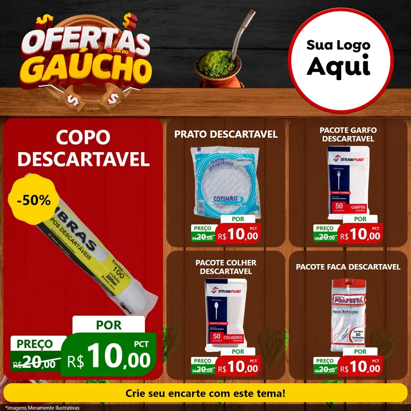 Modelo de Rede Social para Feed Facebook com o tema Ofertas Dia do Gaúcho para Embalagens
