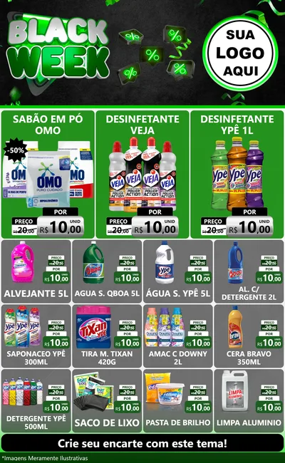 Modelo de Encarte para Encarte Grande com o tema Black Week para Produtos de Limpeza