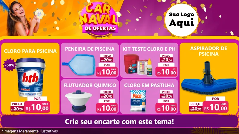 Modelo de TV para TV Horizontal com o tema Carnaval de Ofertas para Produtos para Piscina