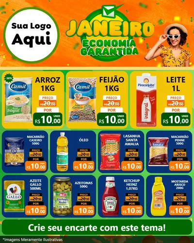 Modelo de Rede Social para Feed Instagram com o tema Janeiro - Economia Garantida para Supermercado