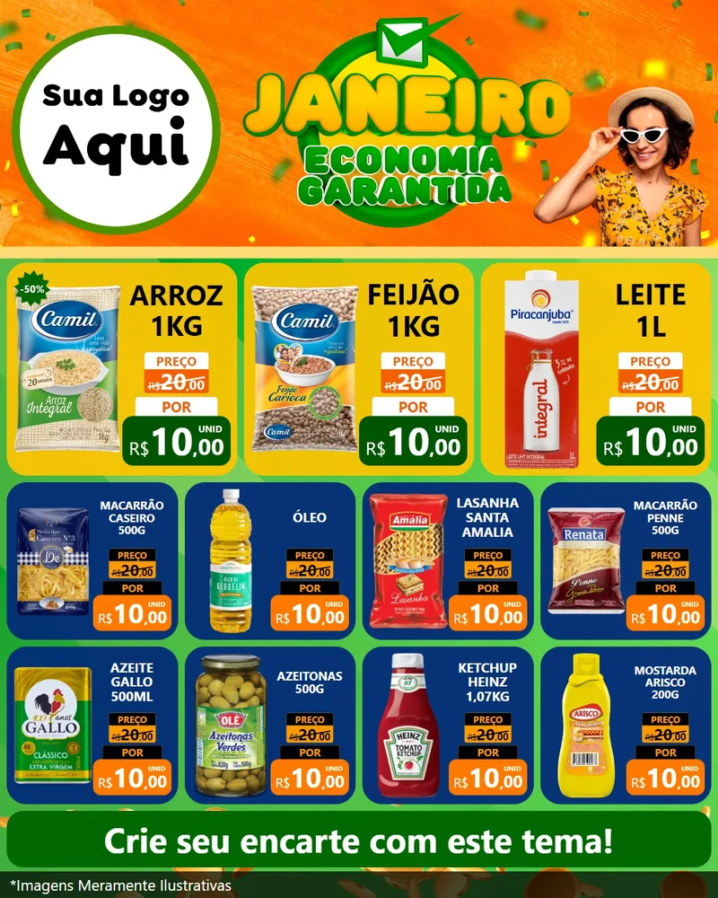 Modelo de Rede Social para Feed Instagram com o tema Janeiro - Economia Garantida para Supermercado