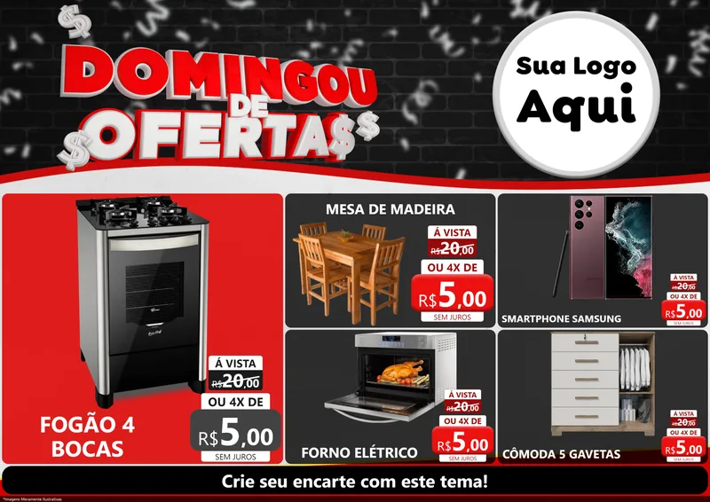 Modelo de Encarte para Encarte A4 Horizontal com o tema Domingou de Ofertas para Móveis e Eletro