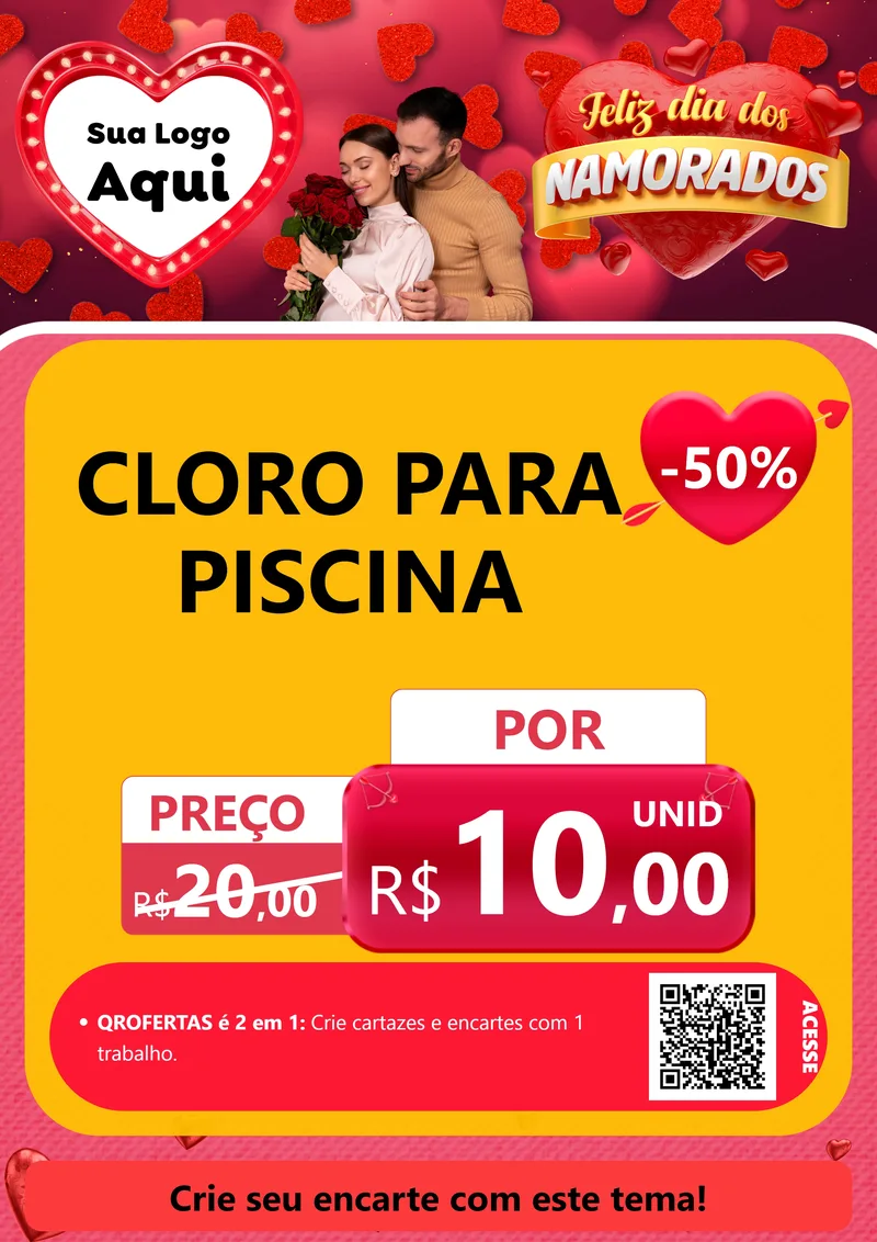 Modelo de Cartaz para Cartaz A4 Vertical com o tema Feliz Dia Dos Namorados para Produtos para Piscina