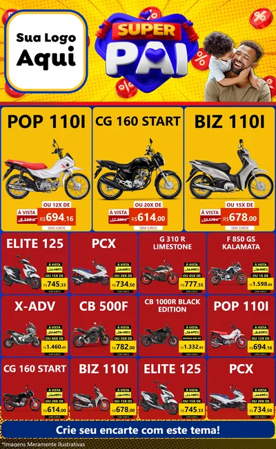 Modelo de Encarte para Encarte Grande com o tema Super Pai para Concessionaria de Motos
