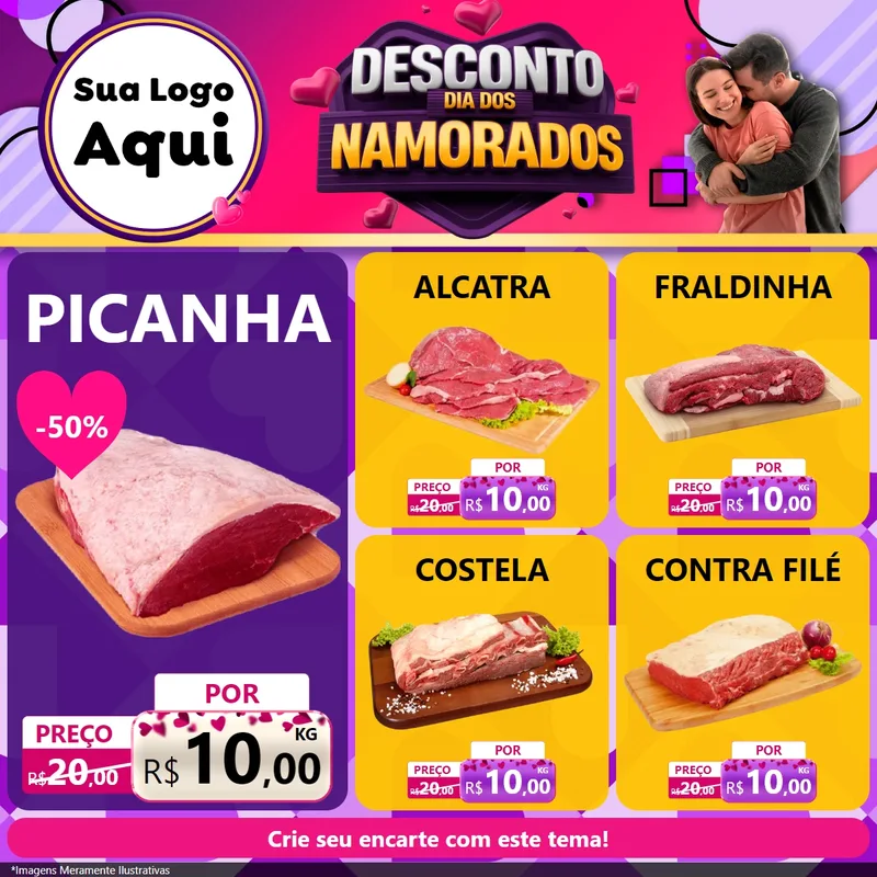 Modelo de Rede Social para Feed Facebook com o tema Desconto Dia dos Namorados para Açougue