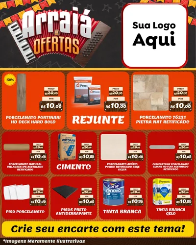 Modelo de Rede Social para Feed Instagram com o tema Arraiá de Ofertas - Junina para Pisos e revestimentos