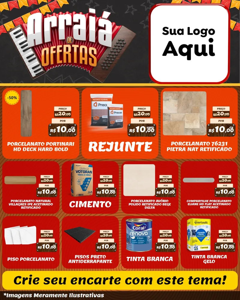 Modelo de Rede Social para Feed Instagram com o tema Arraiá de Ofertas - Junina para Pisos e revestimentos