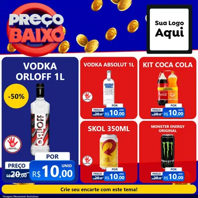 Modelo de Rede Social para Feed Facebook com o tema Preço Baixo para Distribuidora de bebidas