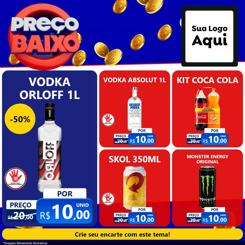 Modelo de Rede Social para Feed Facebook com o tema Preço Baixo para Distribuidora de bebidas