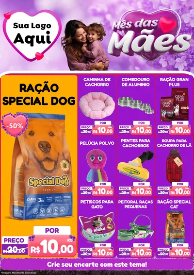Modelo de Encarte para Encarte A4 Vertical com o tema Mês das Mães para Pet Shop
