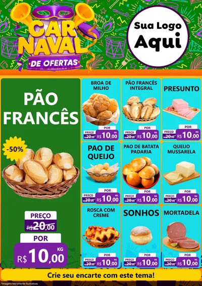 Modelo de Encarte para Encarte A4 Vertical com o tema Carnaval de Ofertas para Padaria