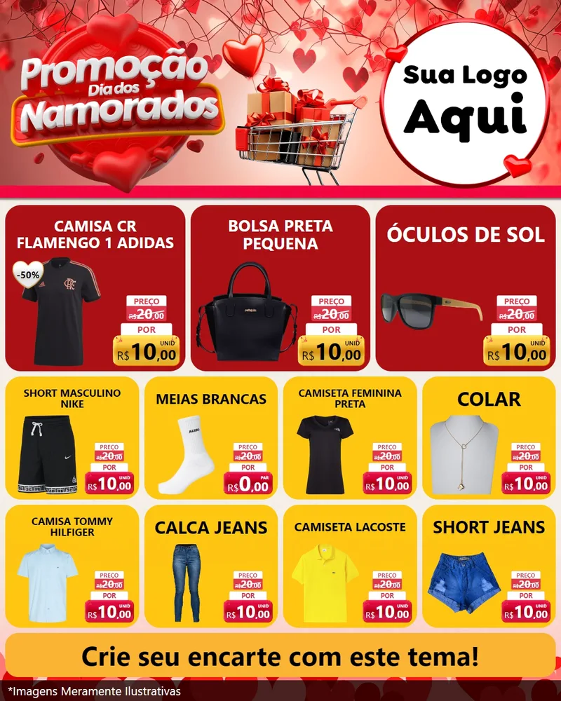Modelo de Rede Social para Feed Instagram com o tema Promoção Dia dos Namorados para Roupas e acessórios