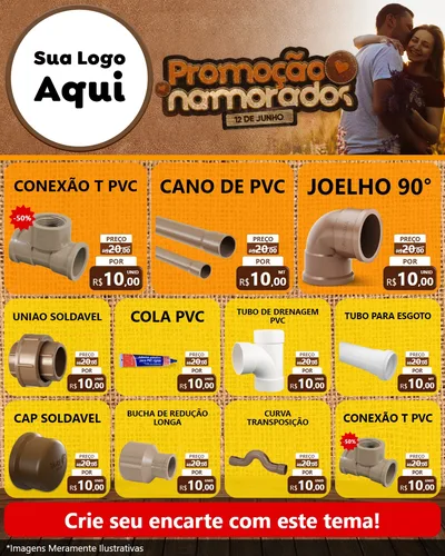 Modelo de Rede Social para Feed Instagram com o tema Promoção Namorados para Tubos e conexões