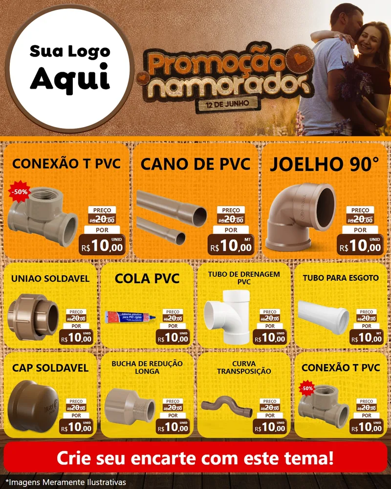 Modelo de Rede Social para Feed Instagram com o tema Promoção Namorados para Tubos e conexões