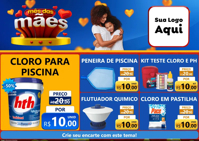 Modelo de Encarte para Encarte A4 Horizontal com o tema Mês das Mães para Produtos para Piscina