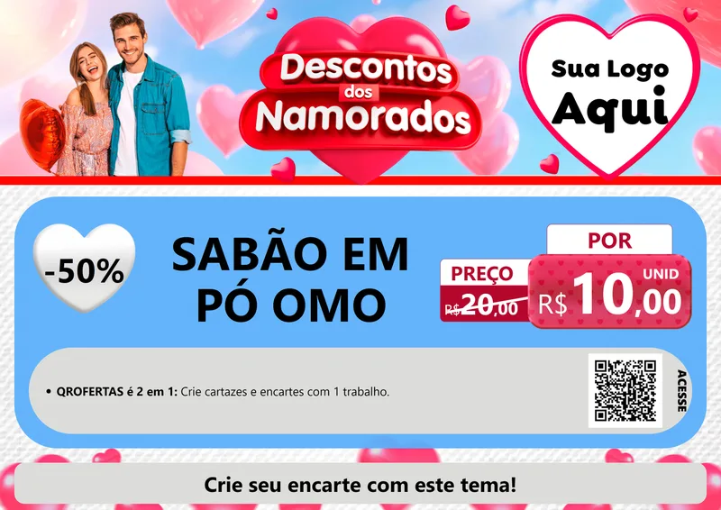 Modelo de Cartaz para Cartaz A4 Horizontal com o tema Descontos dos Namorados para Produtos de Limpeza
