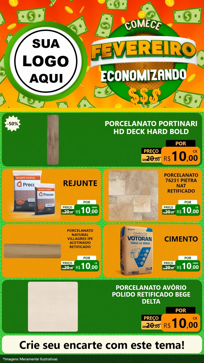 Modelo de TV para TV Vertical com o tema Comece Fevereiro Economizando para Pisos e revestimentos