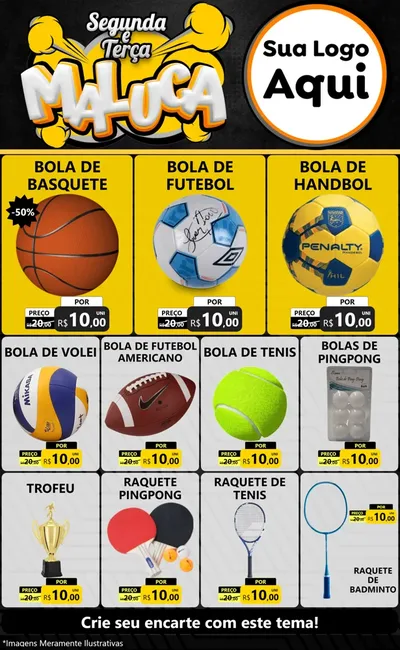 Modelo de Encarte para Encarte Grande com o tema Segunda e Terça Maluca para Artigos Esportivos