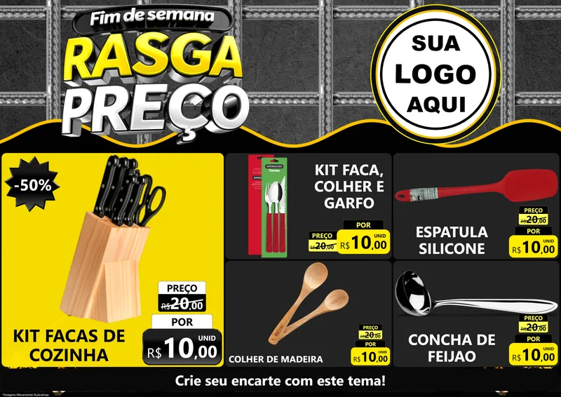 Modelo de Encarte para Encarte A4 Horizontal com o tema Fim de Semana Rasga Preço para Utilidades Domésticas
