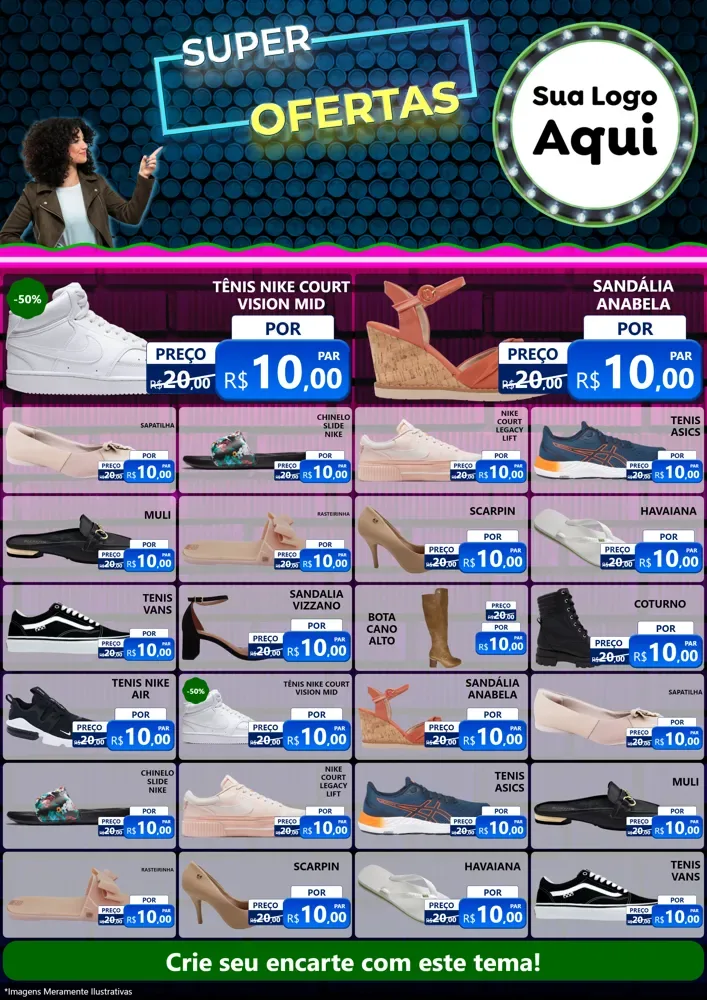 Modelo de Encarte para Encarte A4 Vertical com o tema Super Ofertas para Calçados
