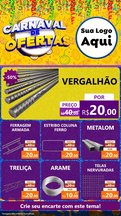 Modelo de Rede Social para Stories com o tema Carnaval de Ofertas para Ferragens