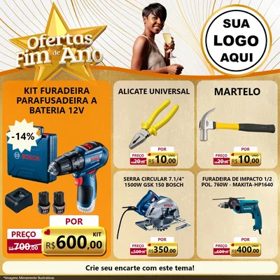 Modelo de Rede Social para Feed Facebook com o tema Ofertas Fim de Ano para Maquinas e Ferramentas