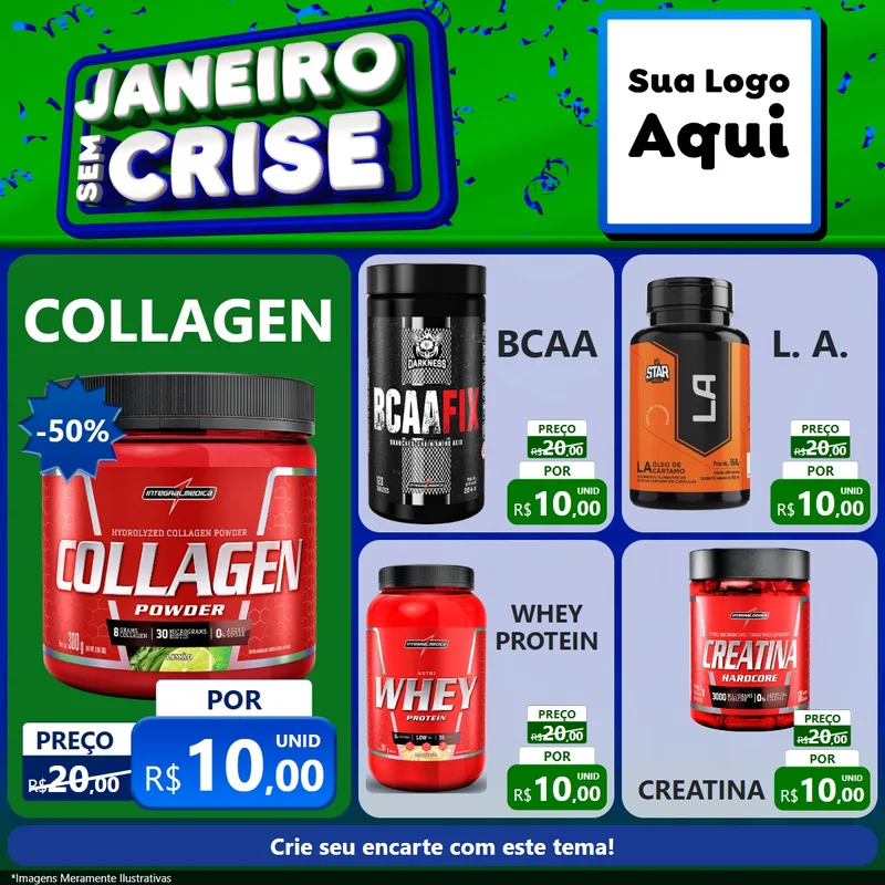 Modelo de Rede Social para Feed Facebook com o tema Janeiro Sem Crise para Suplementos alimentares