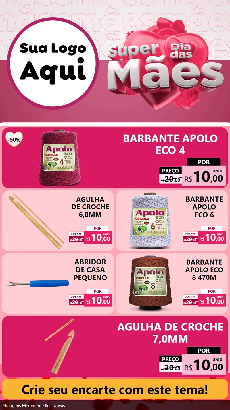 Modelo de TV para TV Vertical com o tema Super Dia Das Mães para Armarinho e Aviamentos