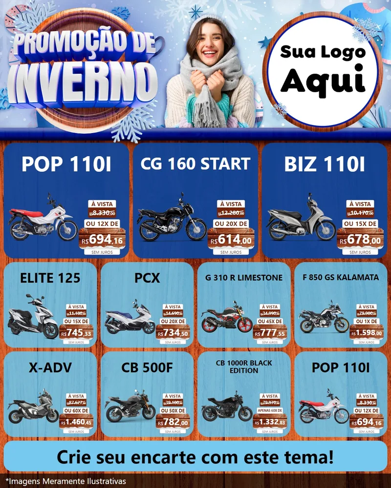Modelo de Rede Social para Feed Instagram com o tema Promoção de Inverno para Concessionaria de Motos