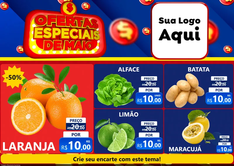 Modelo de Encarte para Encarte A4 Horizontal com o tema Ofertas Especiais de Maio para Hortifrúti