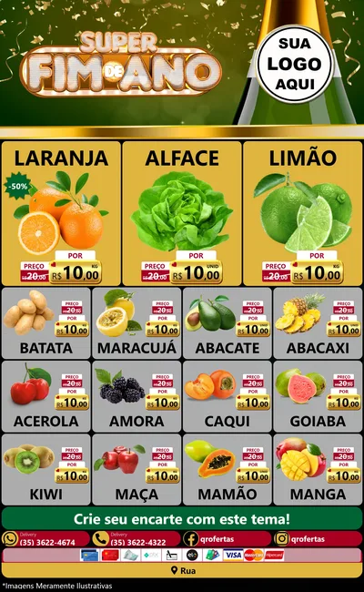 Modelo de Encarte para Encarte Grande com o tema Super Fim de Ano para Hortifrúti