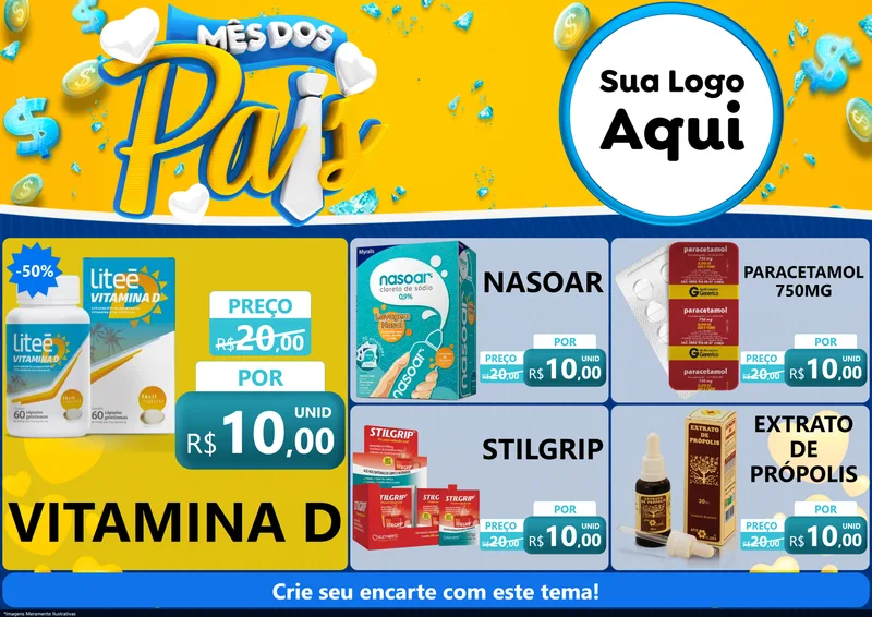 Modelo de Encarte para Encarte A4 Horizontal com o tema Mês dos Pais para Farmácia