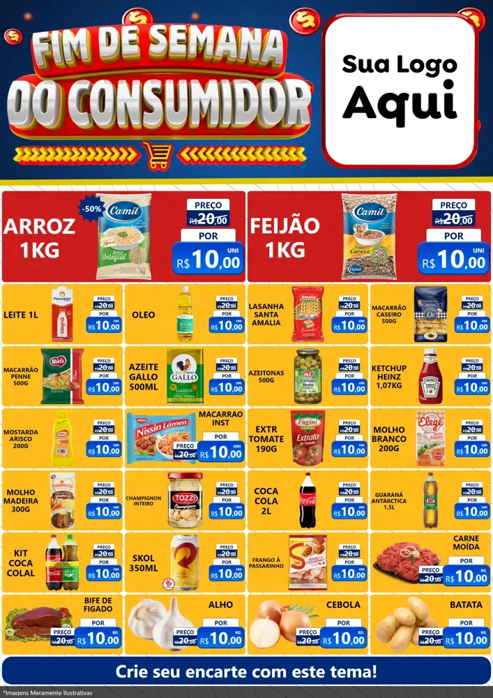 Modelo de Encarte para Encarte A4 Vertical com o tema Fim de Semana do Consumidor para Supermercado