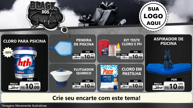 Modelo de TV para TV Horizontal com o tema Black dos Sonhos para Produtos para Piscina