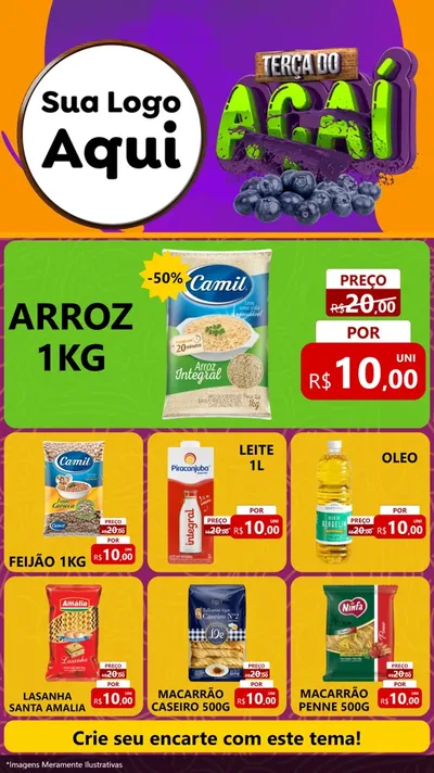 Modelo de Rede Social para Stories com o tema Terça do Açaí para Supermercado