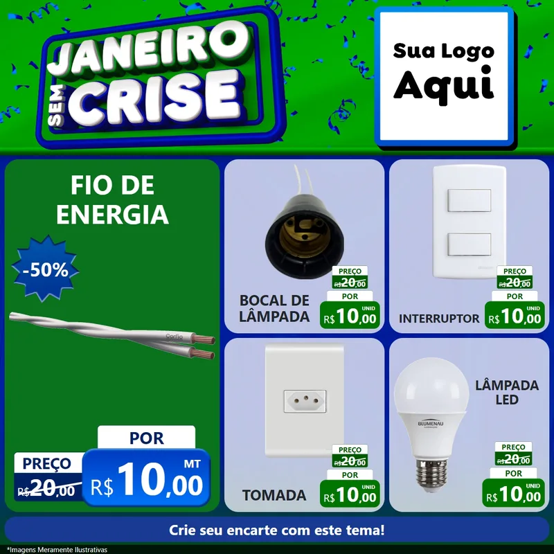 Modelo de Rede Social para Feed Facebook com o tema Janeiro Sem Crise para Materiais Elétricos