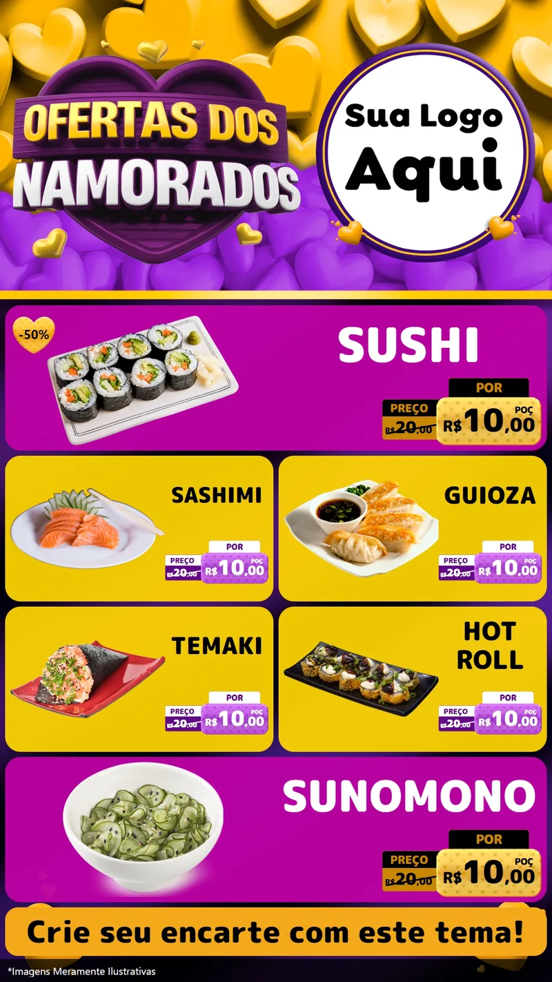 Modelo de TV para TV Vertical com o tema Oferta Dos Namorados para Comida japonesa