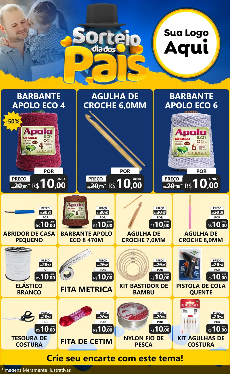 Modelo de Encarte para Encarte Grande com o tema Sorteio Dia Dos Pais para Armarinho e Aviamentos