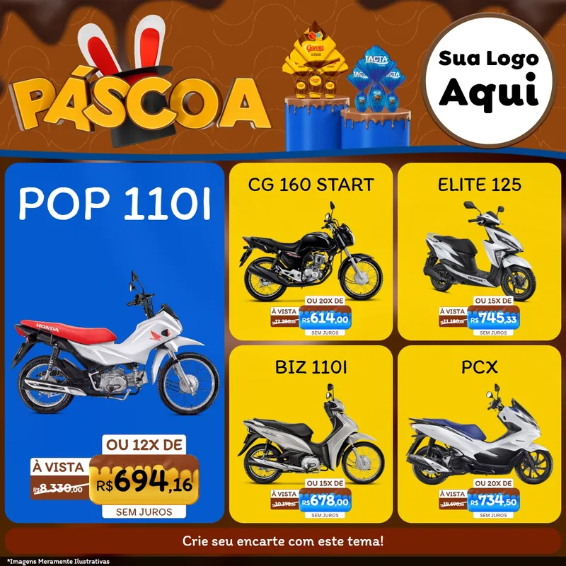 Modelo de Rede Social para Feed Facebook com o tema Páscoa para Concessionaria de Motos