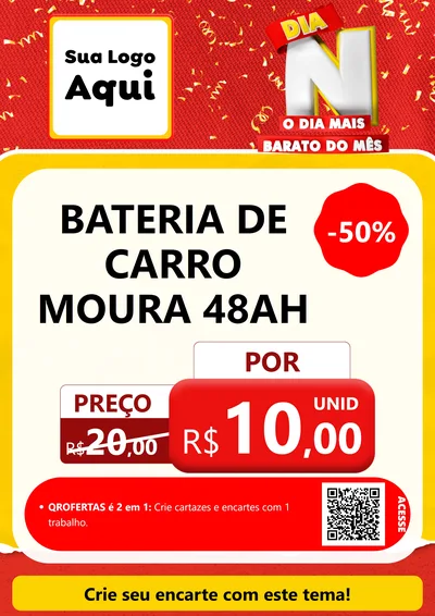 Modelo de Cartaz para Cartaz A4 Vertical com o tema Dia N o Dia Mais Barato do Mês para Baterias Elétricas