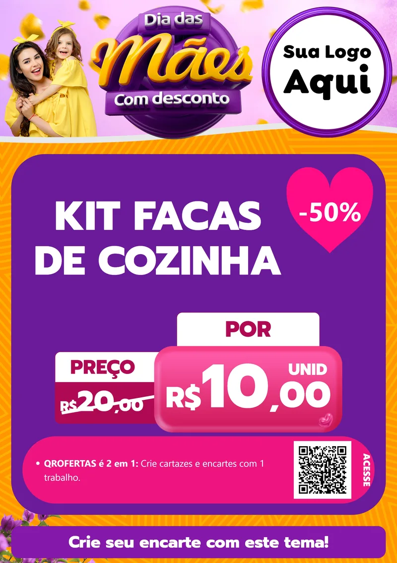 Modelo de Cartaz para Cartaz A4 Vertical com o tema Dia das Mães com Desconto para Utilidades Domésticas